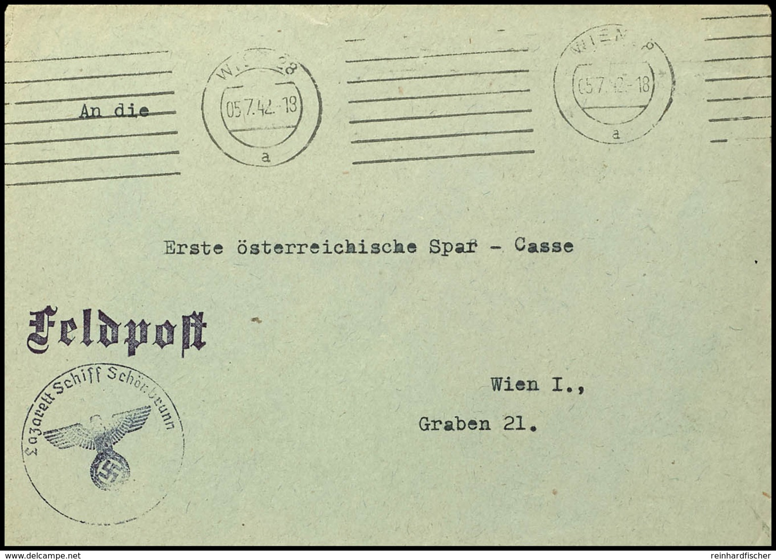 1942, Kriegsmarine, Feldpost-Brief Mit Maschinen-Stpl. WIEN 28 Vom 5.7.42 Sowie Mit Absenderangabe Und Brief-Stpl. "Laza - Other & Unclassified