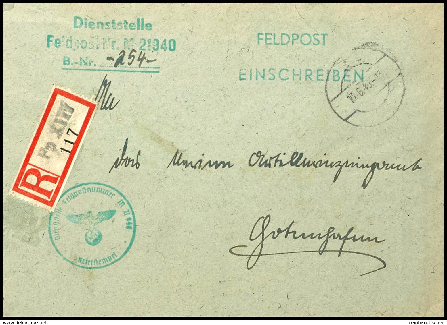 1943, Kriegsmarine, Feldpost-R-Brief An Das Marineartilleriezeugamt In Gotenhafen Mit Stummen Aufgabe-Stpl. Vom 13.6.43  - Other & Unclassified
