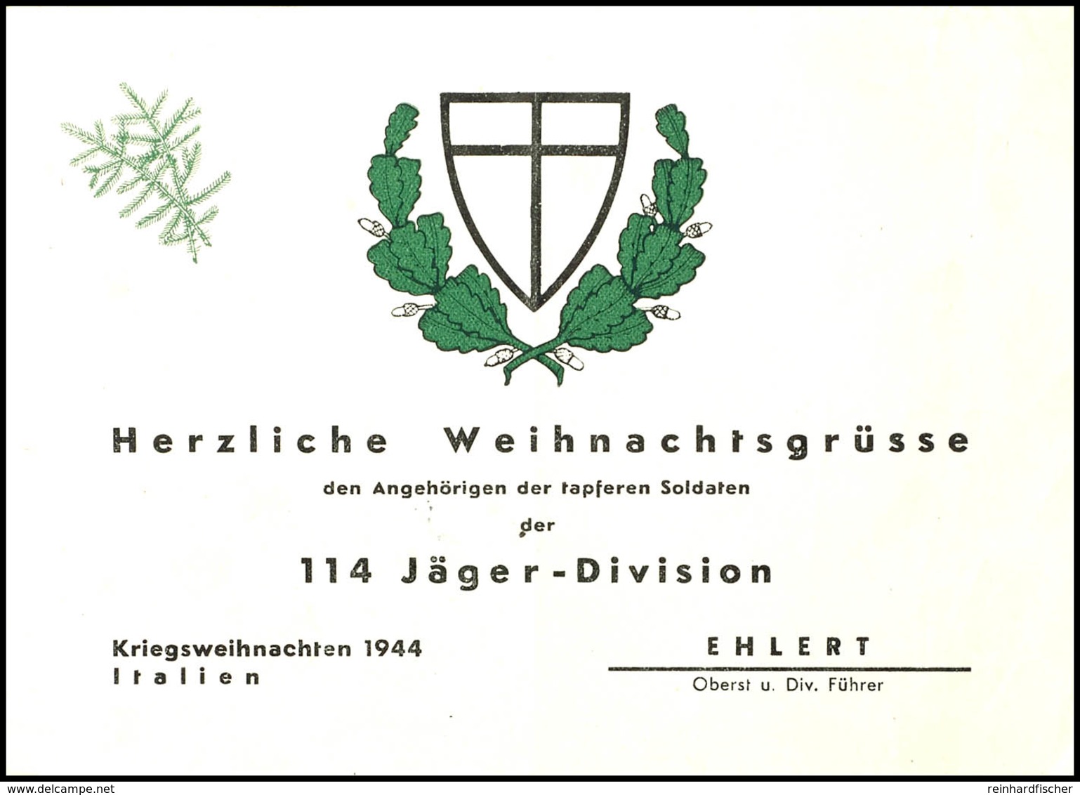 1944, "Herzliche Weihnachtsgrüße Den Angehörigen Der Tapferen Soldaten Der 114. Jäger-Division - Kriegsweihnachten 1944  - Other & Unclassified