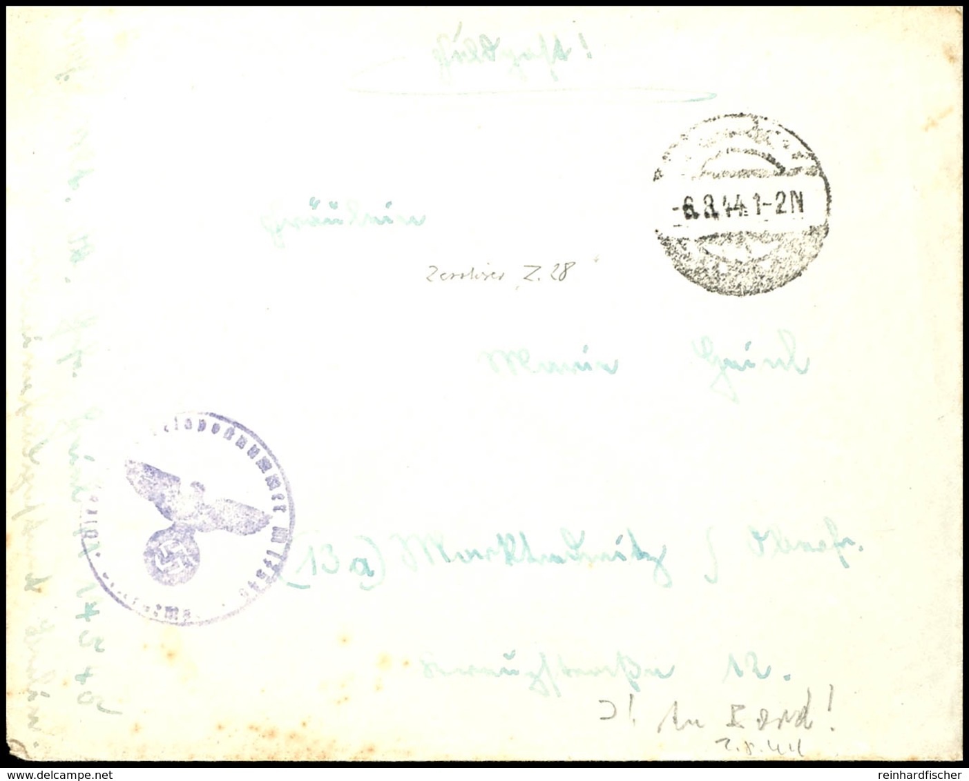 1944, Feldpost-Brief Mit Inhalt Und Aptiertem Stpl. Von Königsberg Vom 6.8.44 Sowie Mit Brief-Stpl. Und Absenderangabe F - Other & Unclassified