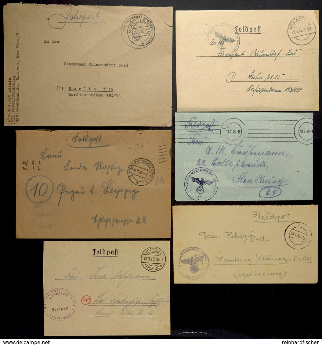 1945, Kriegsmarine, 6 Feldpostbrief Aus: Wyk Auf Föhr Vom 2.1.45, List Auf Sylt Vom 18.1.45, Berlin-Charlottenburg 2 Vom - Other & Unclassified