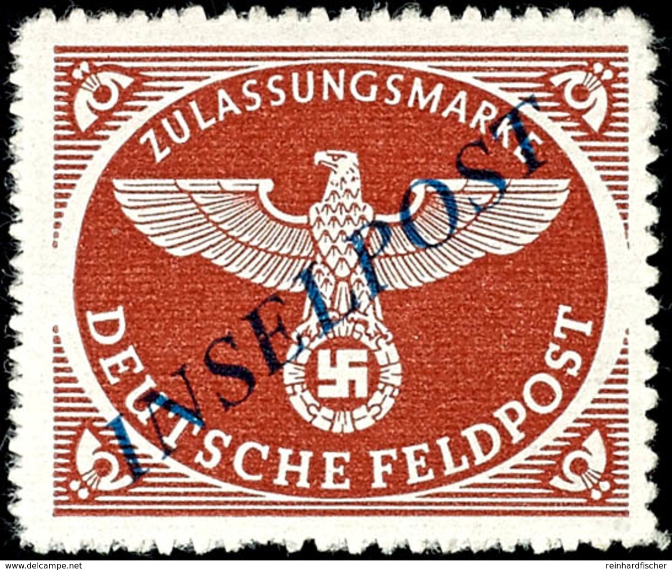 Agramer-Aufdruck, Durchstochen, Diagonaler, Dunkelblauer Aufdruck Auf Feldpostpäckchen-Zulassungsmarke, Tadellos Postfri - Other & Unclassified