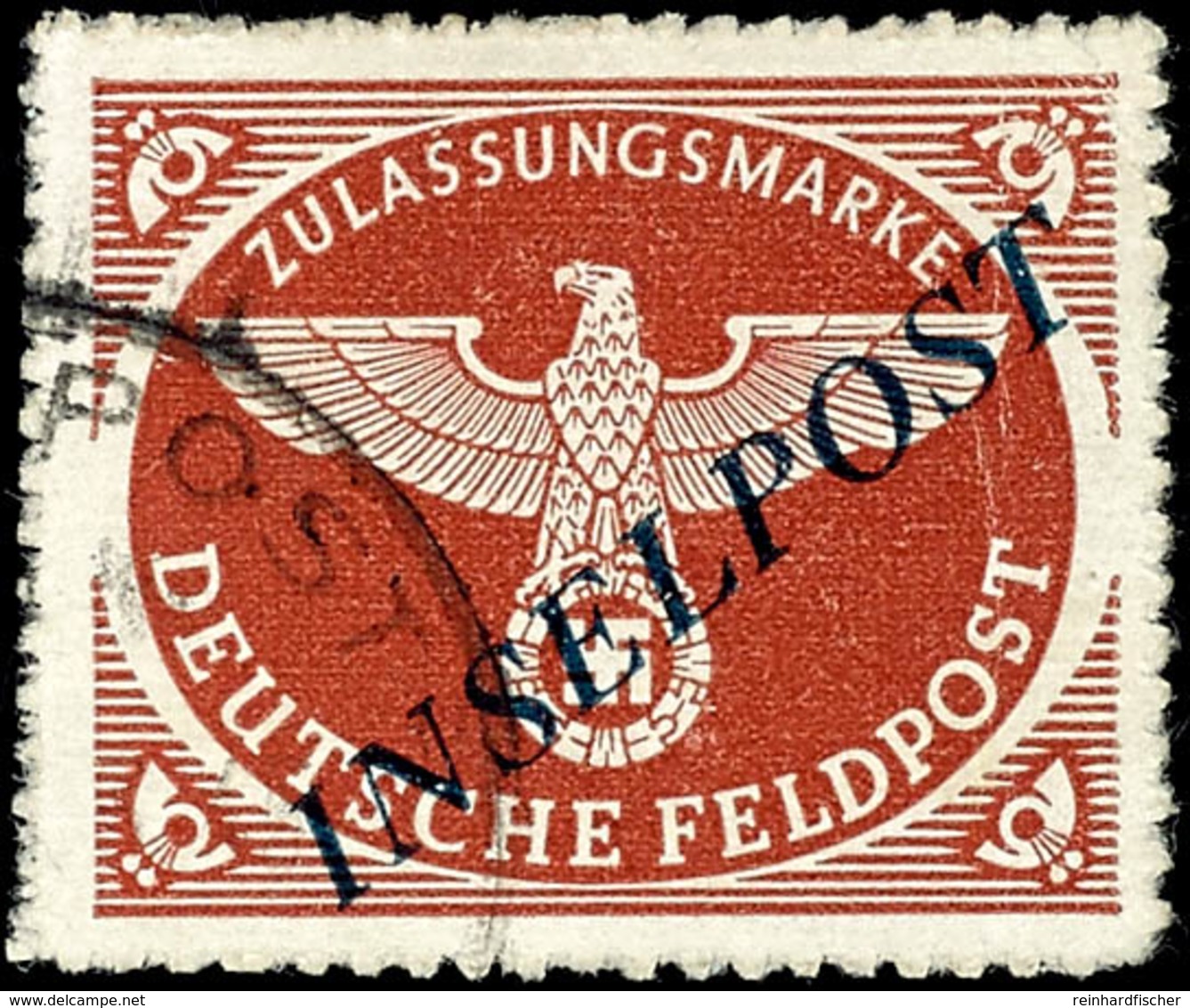 Agramer-Aufdruck, Durchstochen, Diagonaler, Dunkelblauer Aufdruck Auf Feldpostpäckchen-Zulassungsmarke, Gestempeltes Bed - Other & Unclassified