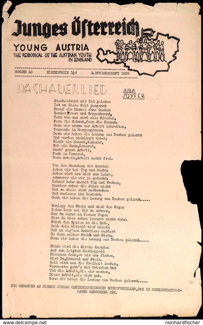 Dachau, "Dachauerlied" Vollständiger Text Als Titelblatt Der Exilzeitschrift "Junges Österreich / Young Austria (The Per - Altri & Non Classificati