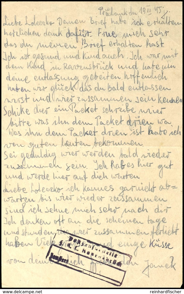 RAVENSBRÜCK, Frauen-Konzentrationslager, Briefinhalt Ohne  Umschlag Ins Lager 19.02.1945 (!) Mit Lagereingangszensur. - Other & Unclassified