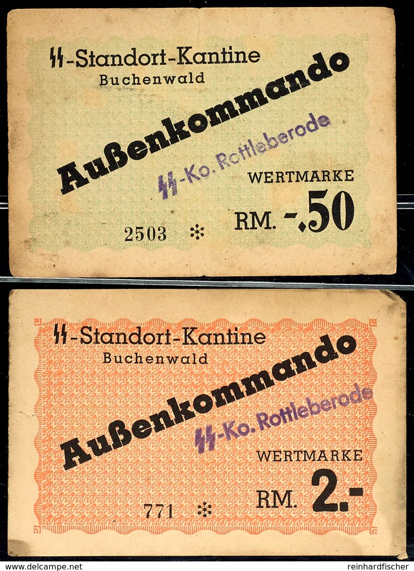 Weimar-Buchenwald, Außenkommando Rottleberode, 2 Geldscheine (Wertmarke) Zu 0,50 Und 2 RM, Zirkuliert. - Altri & Non Classificati