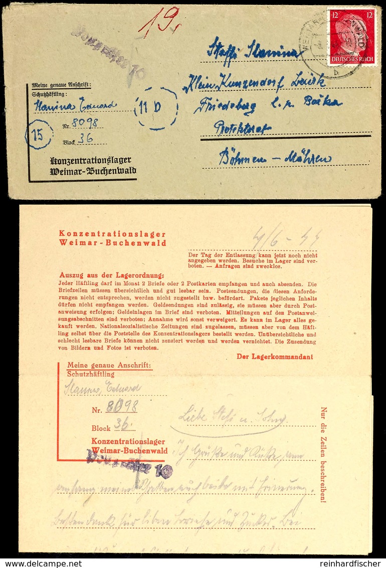 Weimar-Buchenwald, Häftlingsvordruckumschlag Und Zugehöriger Briefbogen Aus Block 36, Frankiert Mit 12 Pfg Freimarke "Hi - Other & Unclassified