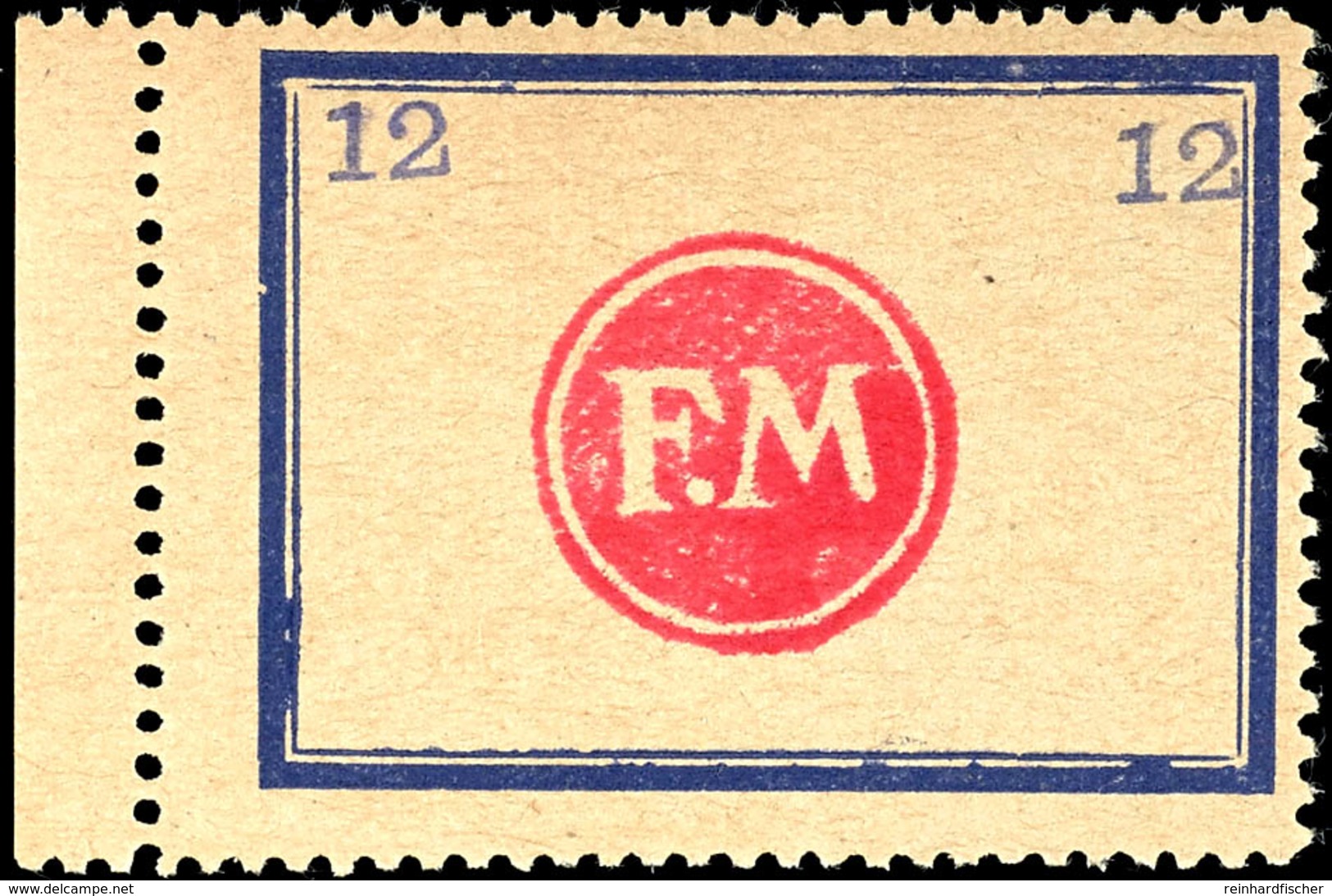 5 Pfg - 12 Pfg Behelfsmarken Mit Blauen Doppelrahmen (Rahmengröße 43x31,5 Mm), Kleine Wertziffern Oben, Kompletter Postf - Fredersdorf-Vogelsdorf