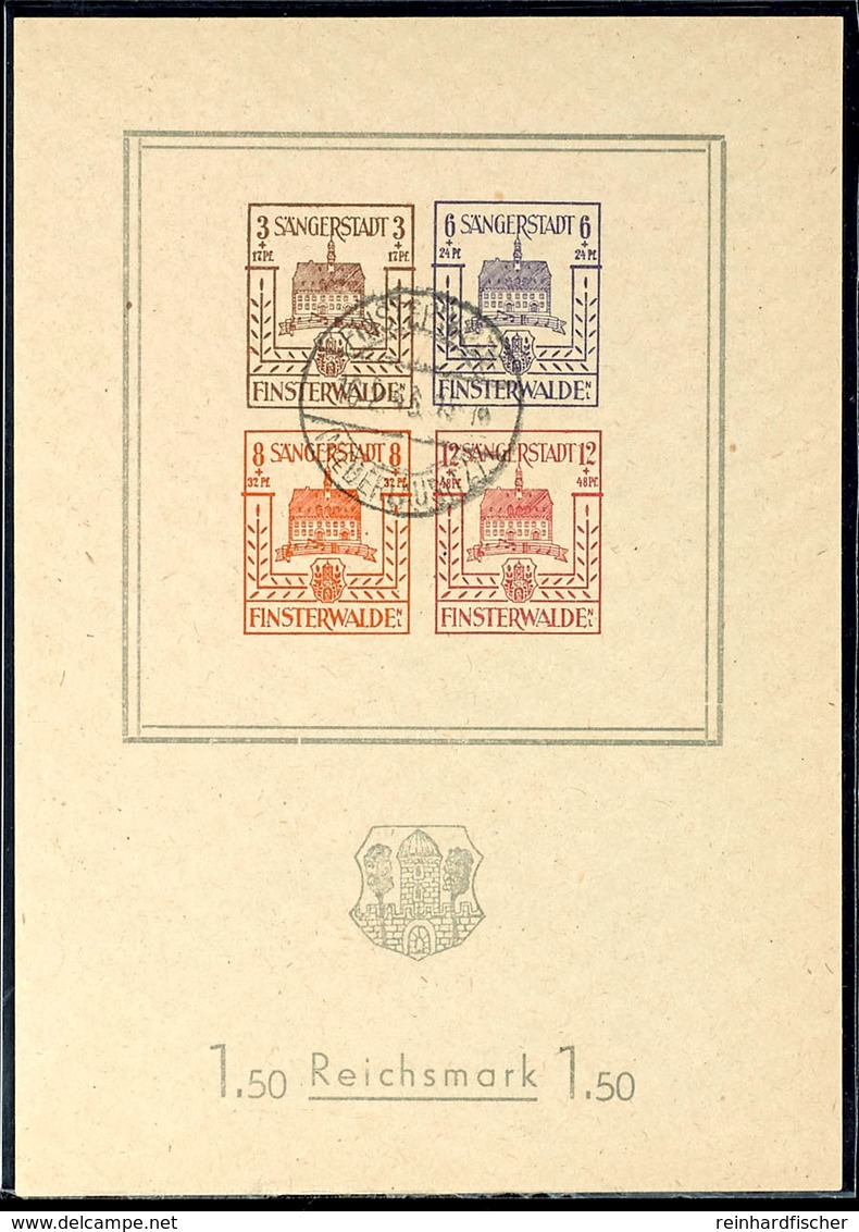 Blockausgabe "Wiederaufbau", Kleines Wappen, Tadellos Gestempelt "FINSTERWALDE 16.2.46", Mi. 100.-, Katalog: Bl.1 O - Finsterwalde