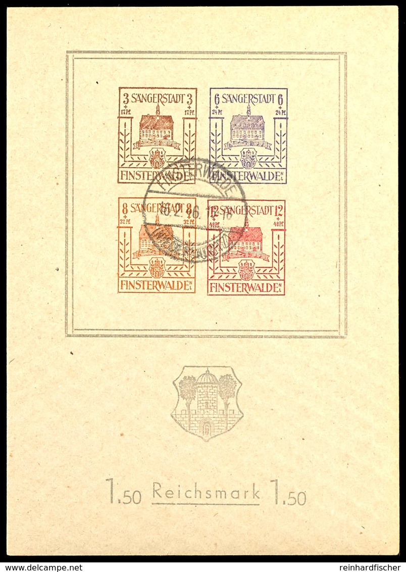 Blockausgabe "Wiederaufbau", Großes Wappen, Tadellos Gestempelt "FINSTERWALDE 16.2.46", Mi. 100.-, Katalog: Bl.2 O - Finsterwalde