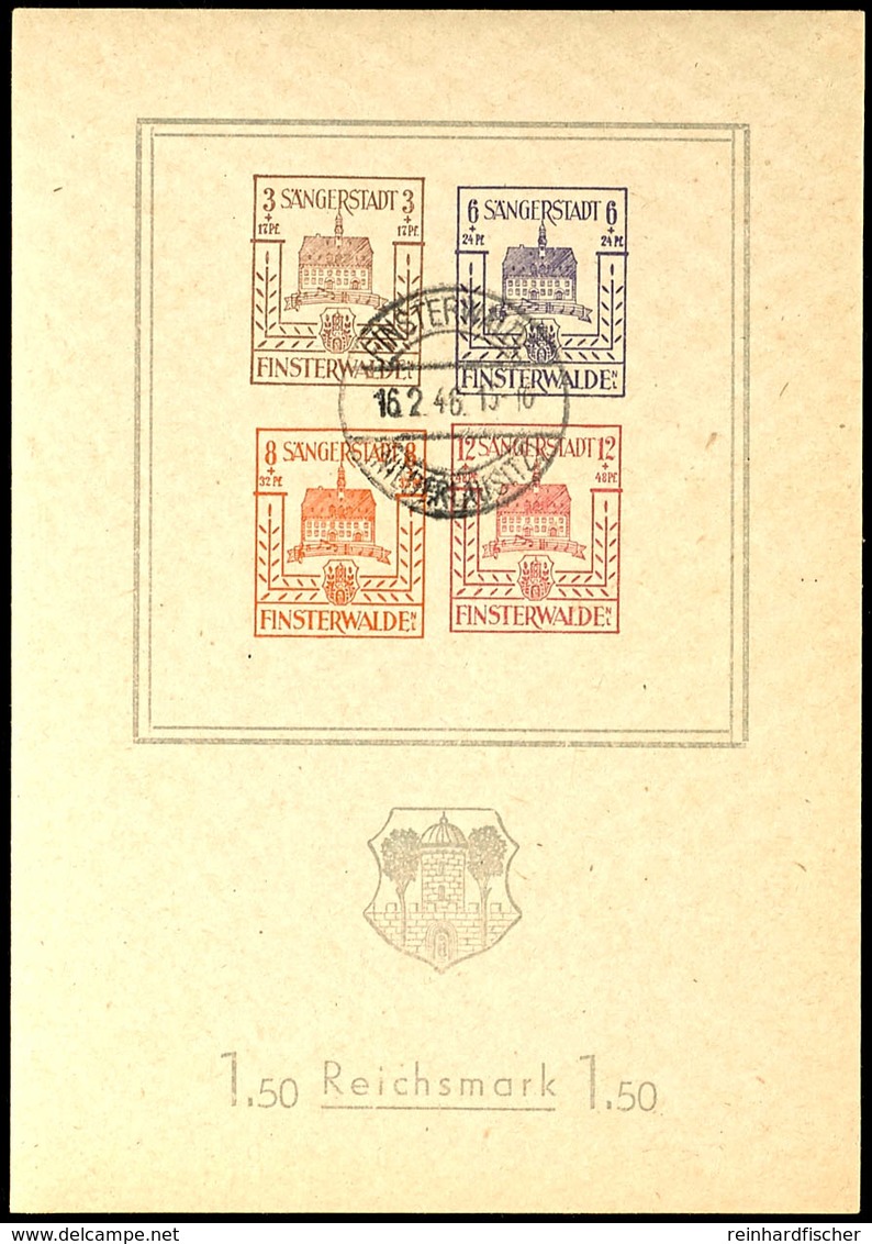 Blockausgabe "Wiederaufbau", Großes Wappen, Plattenfehler IV, Tadellos Gestempelt "FINSTERWALDE 16.2.46", Tiefst Gepr. D - Finsterwalde