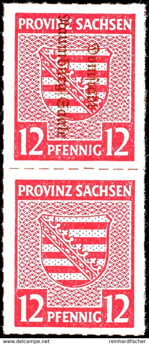 12 Pfg Wappen Mit Rotem Aufdruck, Senkrechtes Kehrdruckpaar Mit Beiden Typen Und Zusätzlich Aufdruck Der Type I Vorderse - Naumburg (Saale)