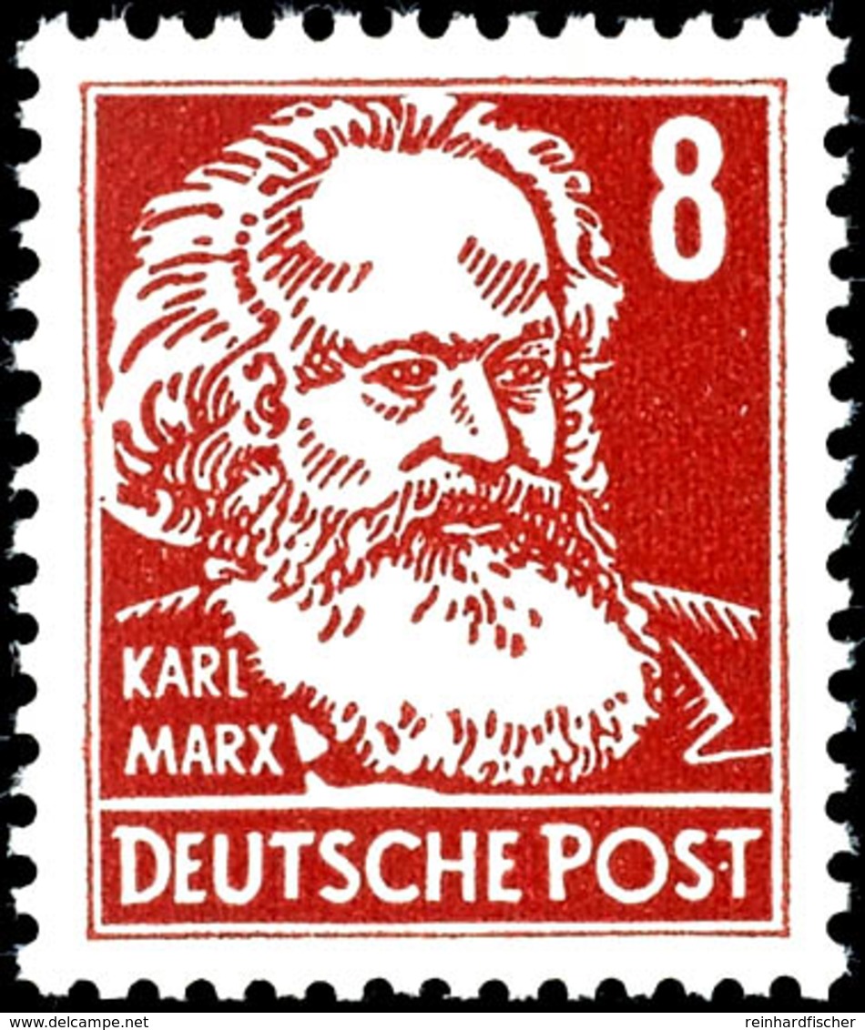 8 Pfg Karl Marx Bräunlichrot, Wasserzeichen XI, Abart "Druck Auf  Der Für Die Gummierung Vorgesehen Seite", Tadellos Pos - Other & Unclassified