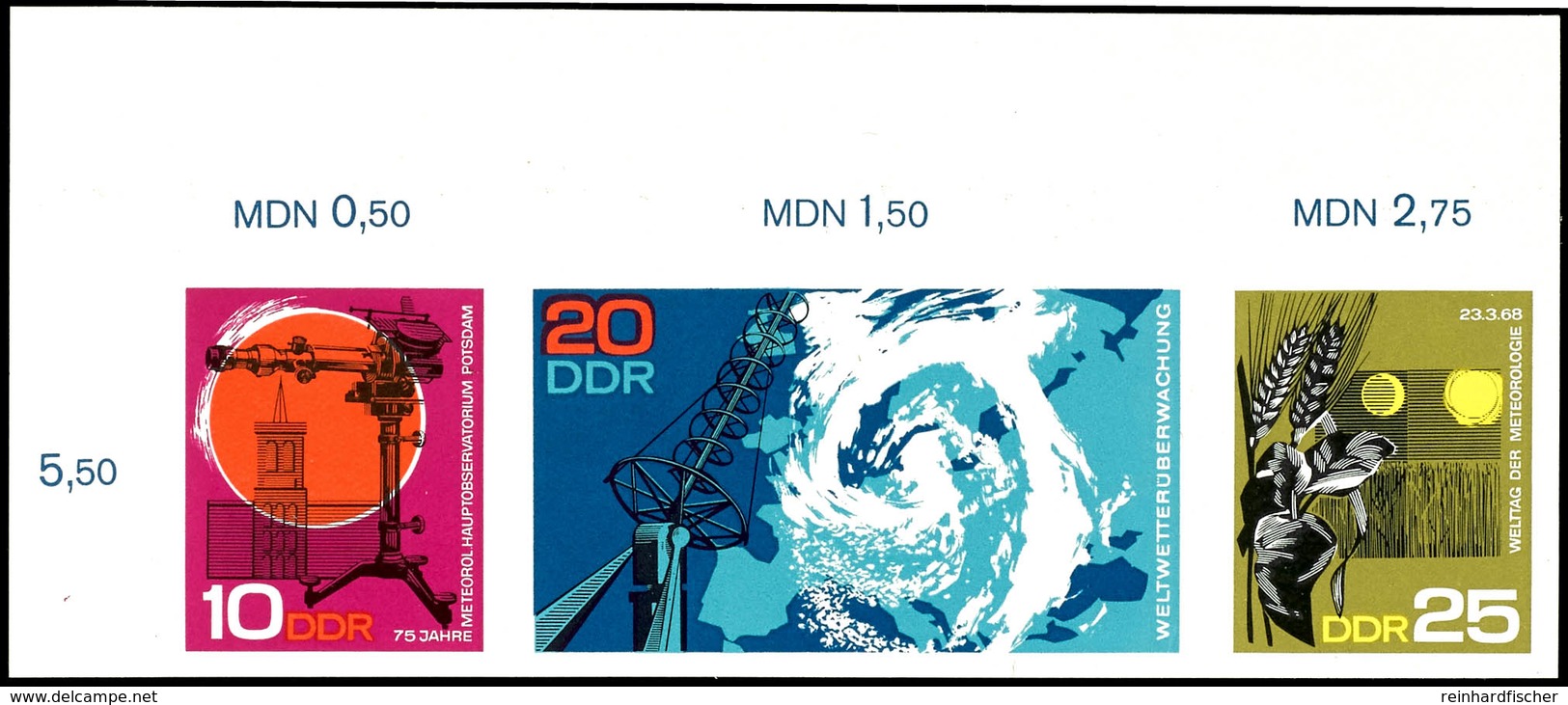 10 - 25 Pfg. Welttag Der Meteorologie, Zusammendruck - Dreierstreifen Als Ungezähnter End - Phasendruck Aus Der Linken O - Other & Unclassified