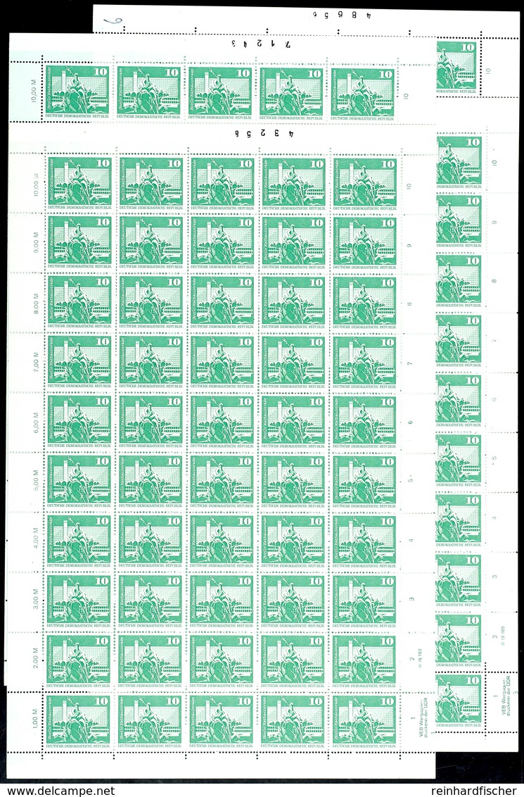 10 Pfg Bauten Mit Falschen Reihenwertzahlen "1-10 M.", 4 Originalbogen Zu Je 50 Werten, Dabei Formnummern 1-4 Kpl., Tade - Other & Unclassified