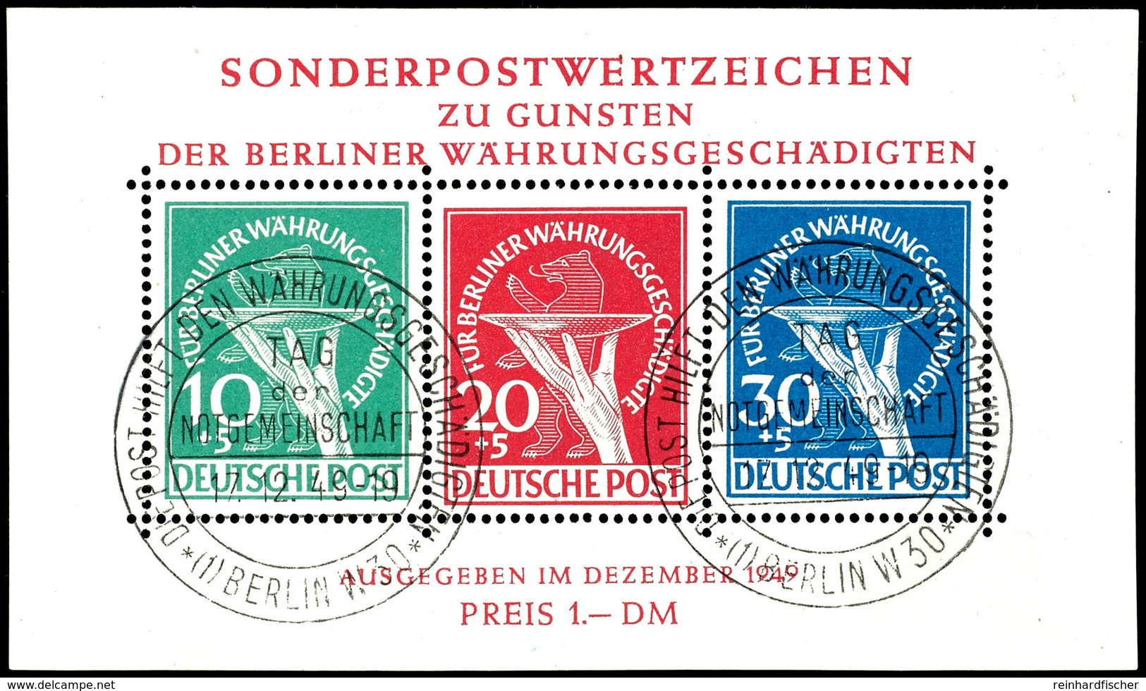 Blockausgabe Währungsgeschädigte Mit ESST "BERLIN 17.12.49", Tadellos, Gepr. Schlegel BPP, Mi. 2.200.-, Katalog: Bl.1 O - Other & Unclassified