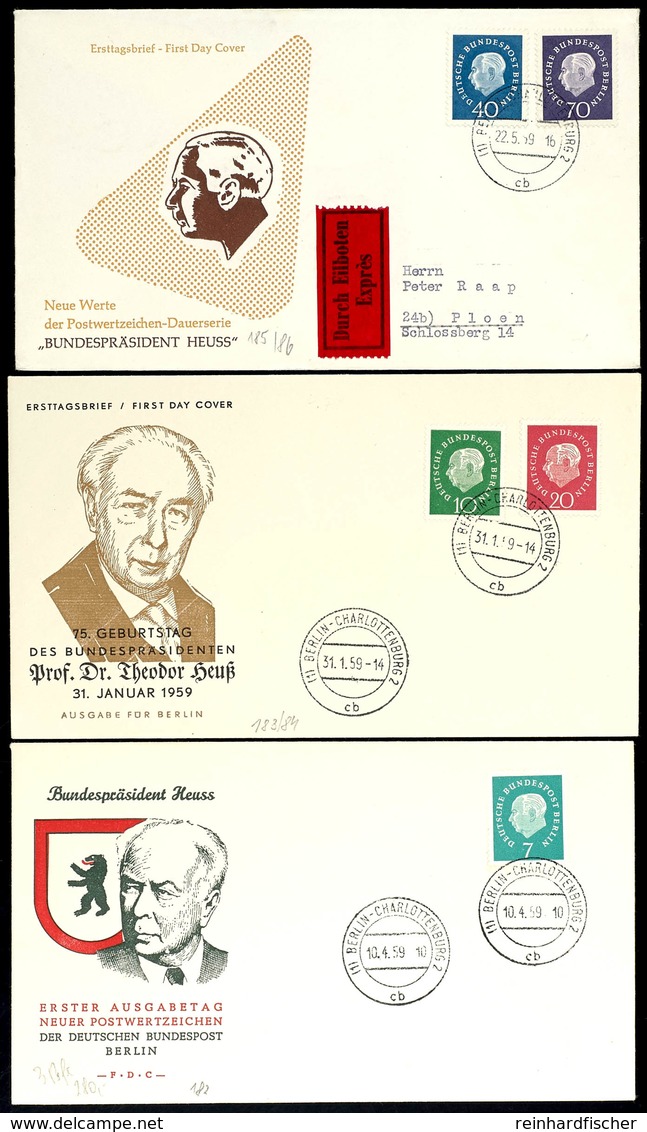 7 Pfg Bis 70 Pfg Heuss Auf Drei Blanko-FDC-Umschlägen Mit Ersttagsstempeln, Tadellos, Mi. 138.-, Katalog: 182/86 BF - Altri & Non Classificati