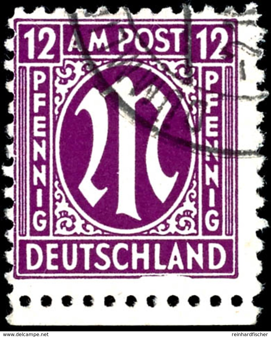 12 Pfg AM-Post Dunkelpurpur, Amerikanischer Druck, Mit Plattenfehler I "Linie Unter 'HLA' Gebrochen" Mit Unterrand, Tade - Other & Unclassified