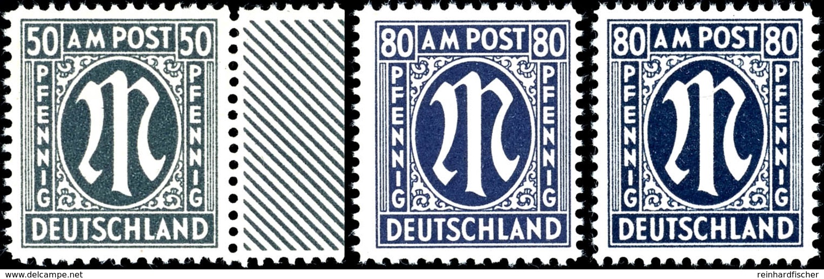 50 Pfg AM-Post Mit Rechtem Bogenrand, Type AC, Sowie 80 Pfg AM-Post In Typen B Und BC, Tadellos Postfrisch, Hochwertiges - Altri & Non Classificati