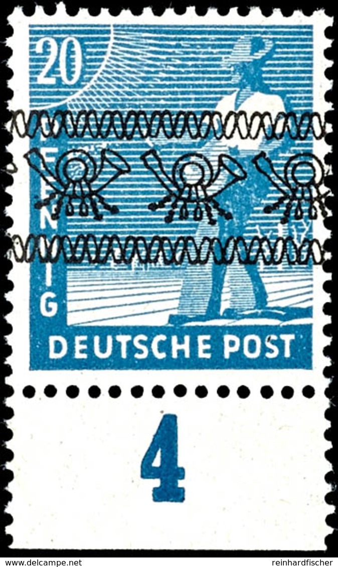 20 Pfg Arbeiter Mit Bandaufdruck Grünlichblau Mit Unterrand Und RZ, Tadellos Postfrisch, Gepr. ArGe, Mi. 200.-, Katalog: - Sonstige & Ohne Zuordnung