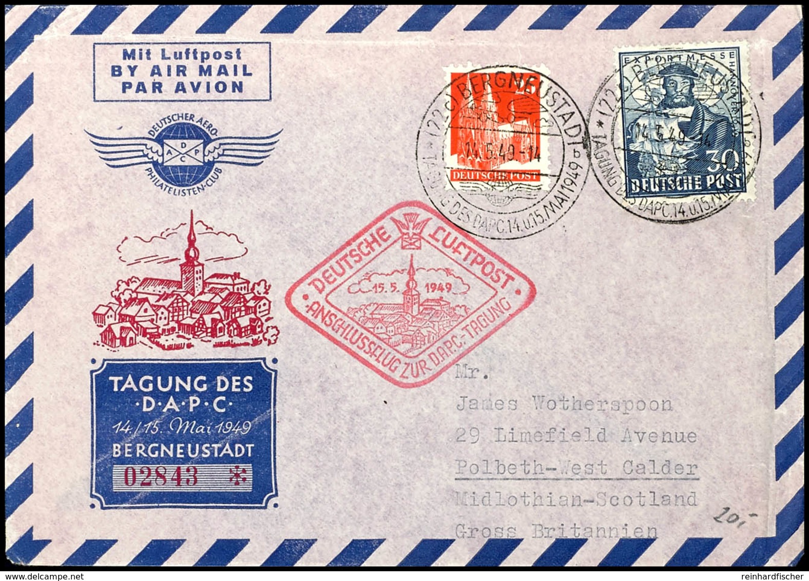 30 Pfg Messe Hannover Und 25 Pfg Bauten Auf Umschlag Mit  Sonderstempel Anlässlich Der Tagung Des DAPC Am 14.5.49, Cache - Altri & Non Classificati