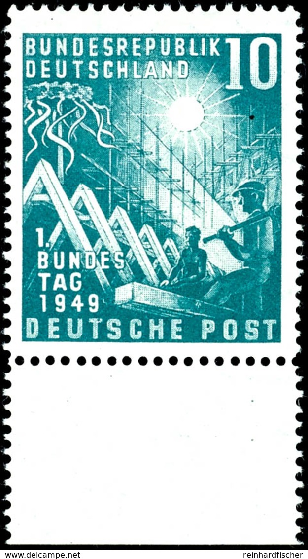 10 Pfg Eröffnung Des Ersten Deutschen Bundestages, Plattenfehler I "Punkt Rechts Im Querbalken Des 'T' Von 'DEUTSCHE' ", - Altri & Non Classificati