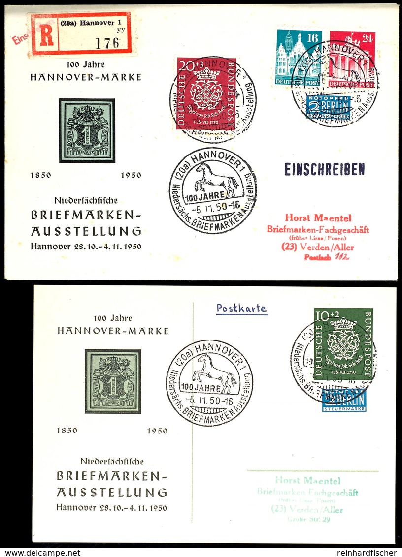 Bachsiegel Je Als Portoger. Frankatur A. Karte Bzw. R.-Brief Mit Zusatzfrankatur Von Der Briefmarkenausstellung Hannover - Other & Unclassified