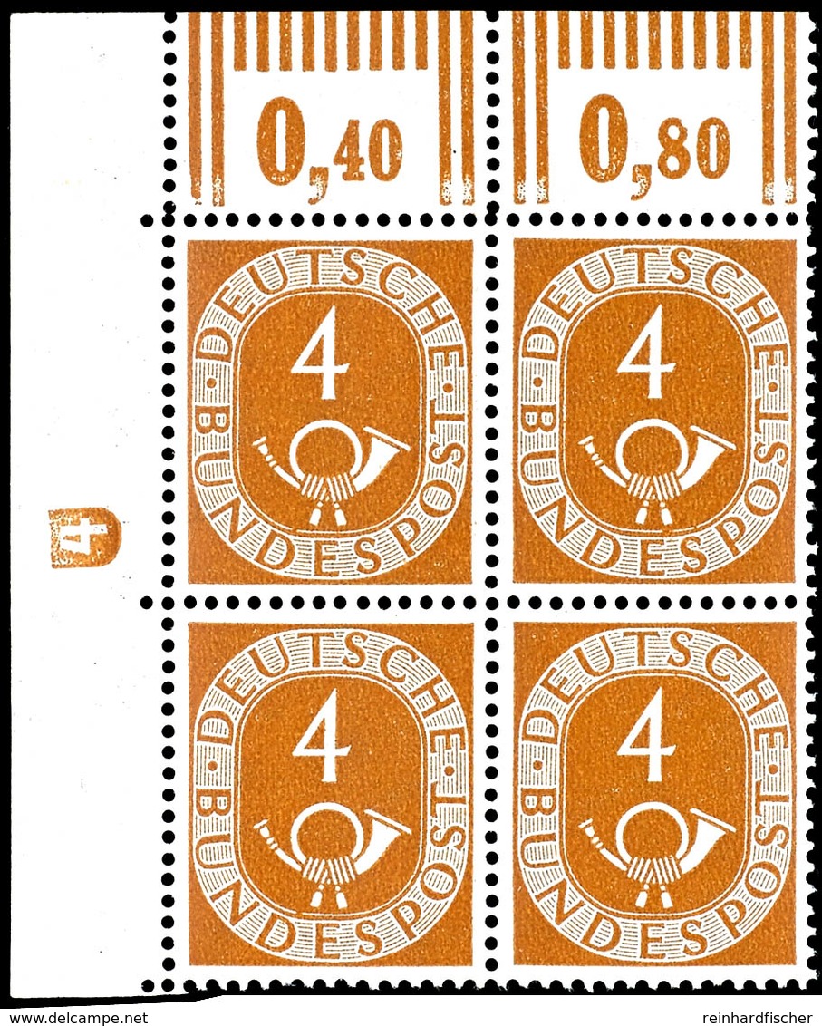 4 Pfg Posthorn, 4er-Block Mit Linker Oberer Bogenecke Und Druckerzeichen "4" (Typ Neg 2a), Tadellos Postfrisch, Unsignie - Altri & Non Classificati