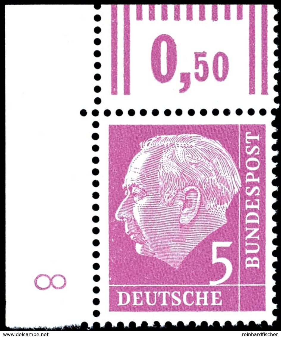 5 Pfg. Heuss Aus Der Linken Oberen Bogenecke Mit Druckerzeichen "8", Postfrisch, Mi. 120.-, Katalog: 179xWDZ ** - Altri & Non Classificati