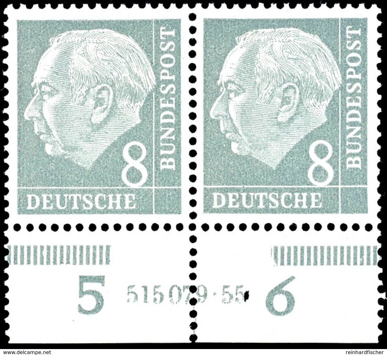 8 Pfg Heuss, Unterrand-Paar Mit HAN "515079.55", Tadellos Postfrisch, Unsigniert, Im Mi. Unbekannt!, Katalog: 182HAN ** - Other & Unclassified