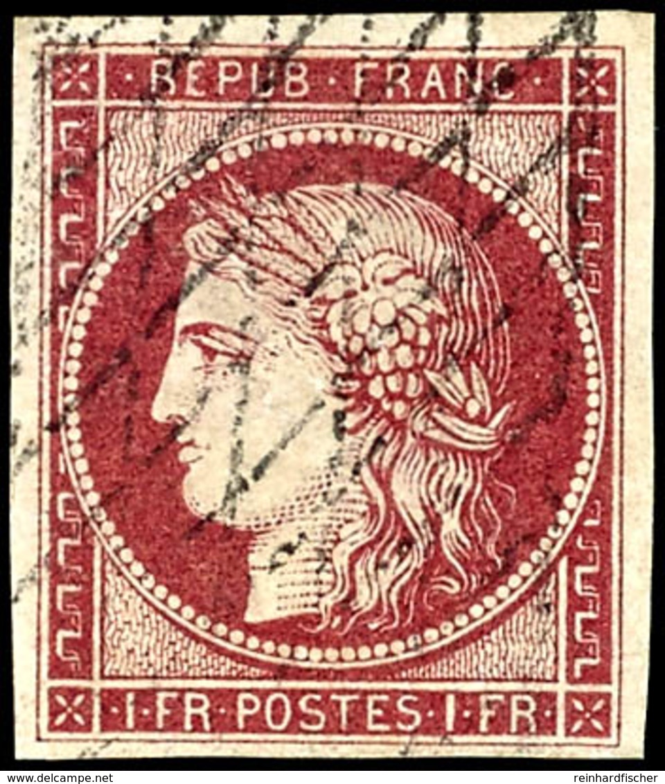 1849, 1 Fr. Karmin, Gestempelt, Repariert, Bildseitig Ansprechendes Stück, Mi. 1.000.-, Katalog: 7 O - Altri & Non Classificati