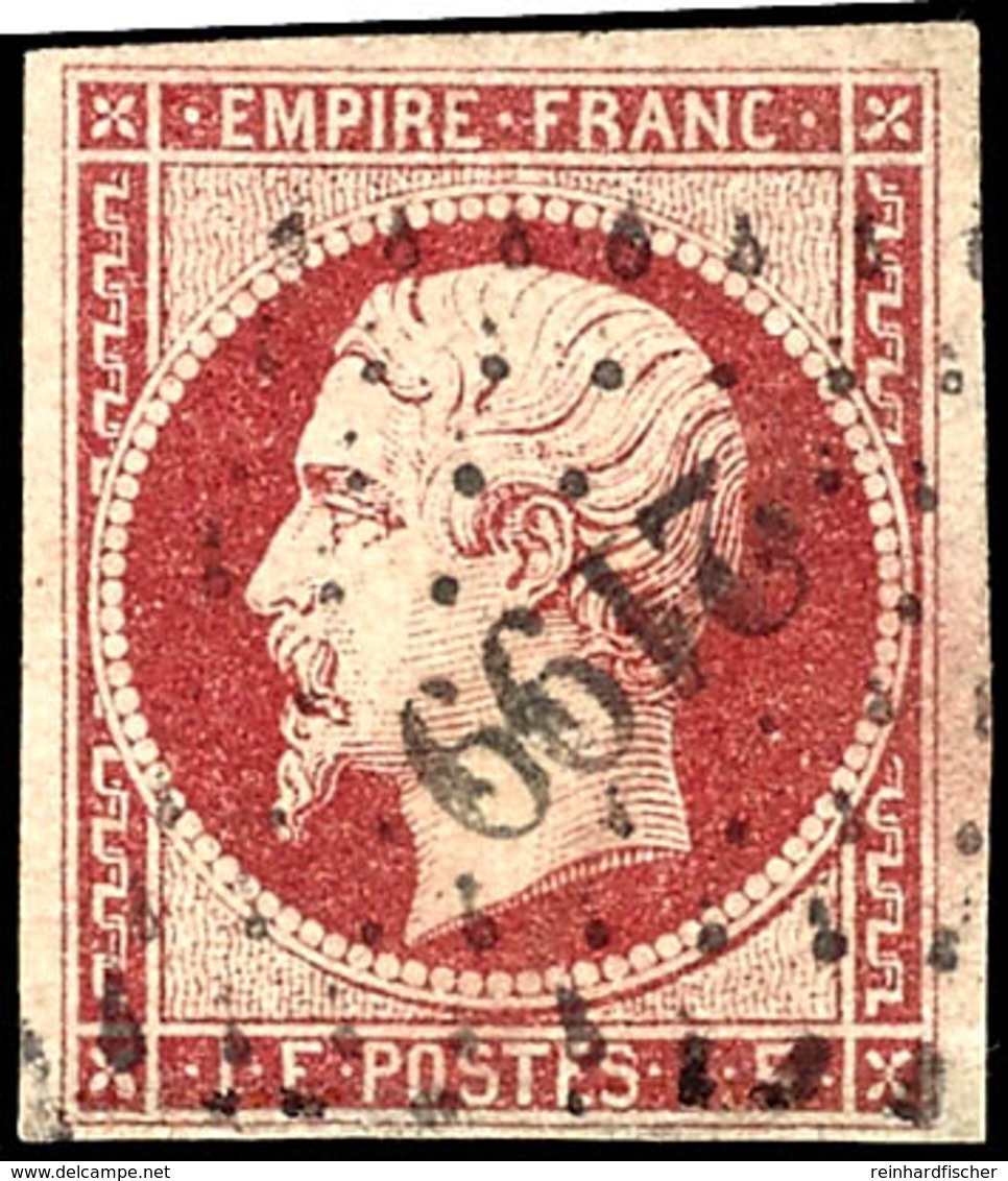 1853, 1 Fr. Karmin, Gestempelt, Repariert, Bildseitig Ansprechendes Stück, Mi. 4.200.-, Katalog: 17 O - Altri & Non Classificati