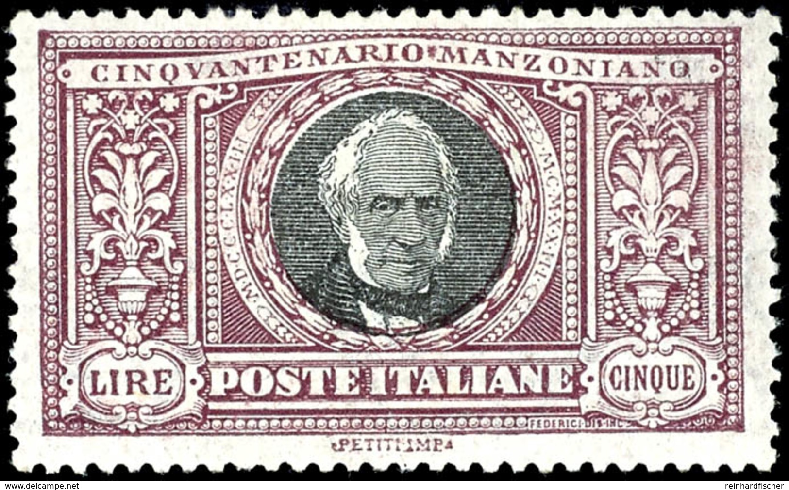 1923, 5 Lire "50. Todestag Von Alessandro Manzoni", Tadellos Ungebraucht, Auflage Nur 35.000 Stück, Mi. Für ** 1.800.-,  - Altri & Non Classificati