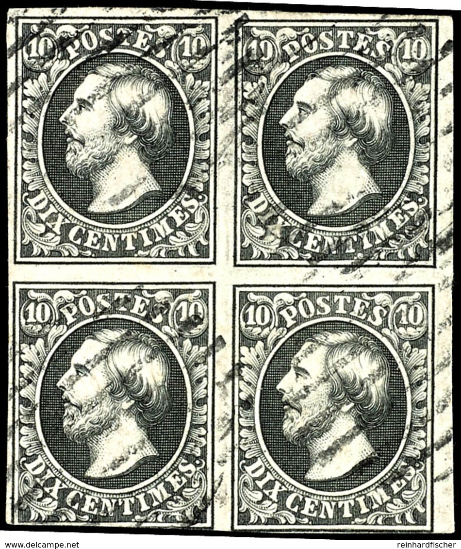 1852, 10 C. Wilhelm III. Schwarz, 4er-Block Mit Gitterstempel, Die Beiden Unteren Marken Berührt, Sonst Voll- Bis Breitr - Other & Unclassified