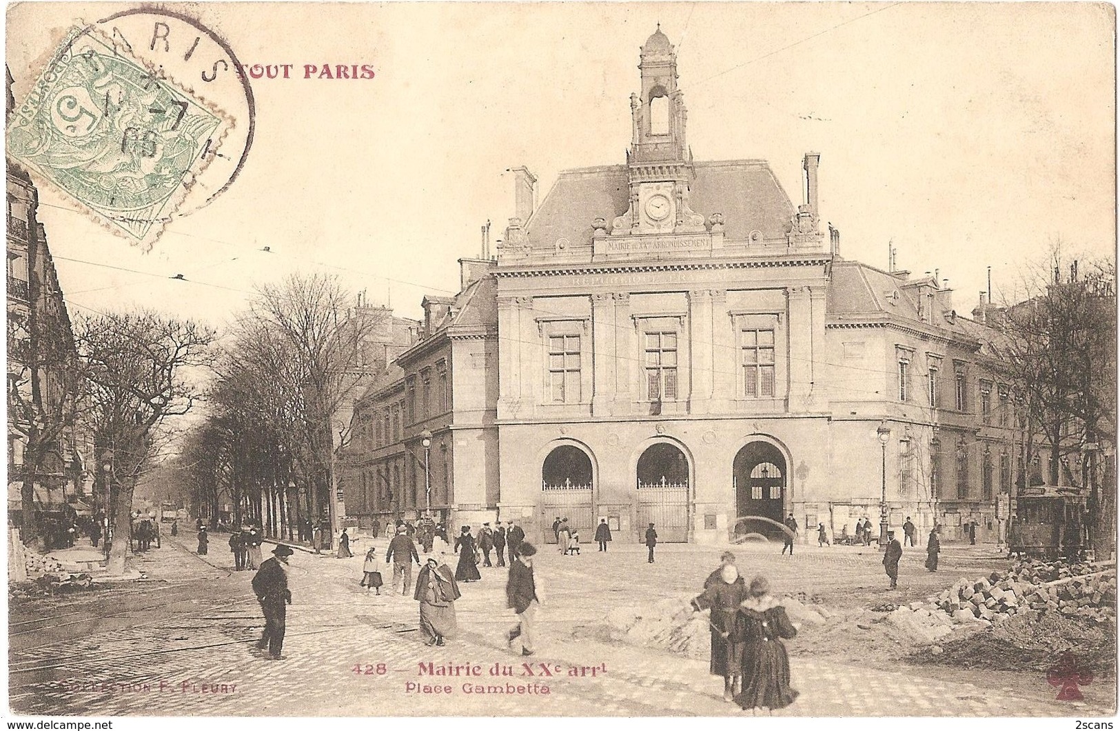 Dépt 75 - PARIS (20è Arr.) - Mairie Du XXè - Place Gambetta - TOUT PARIS N° 428 - Collection F. Fleury - Arrondissement: 20