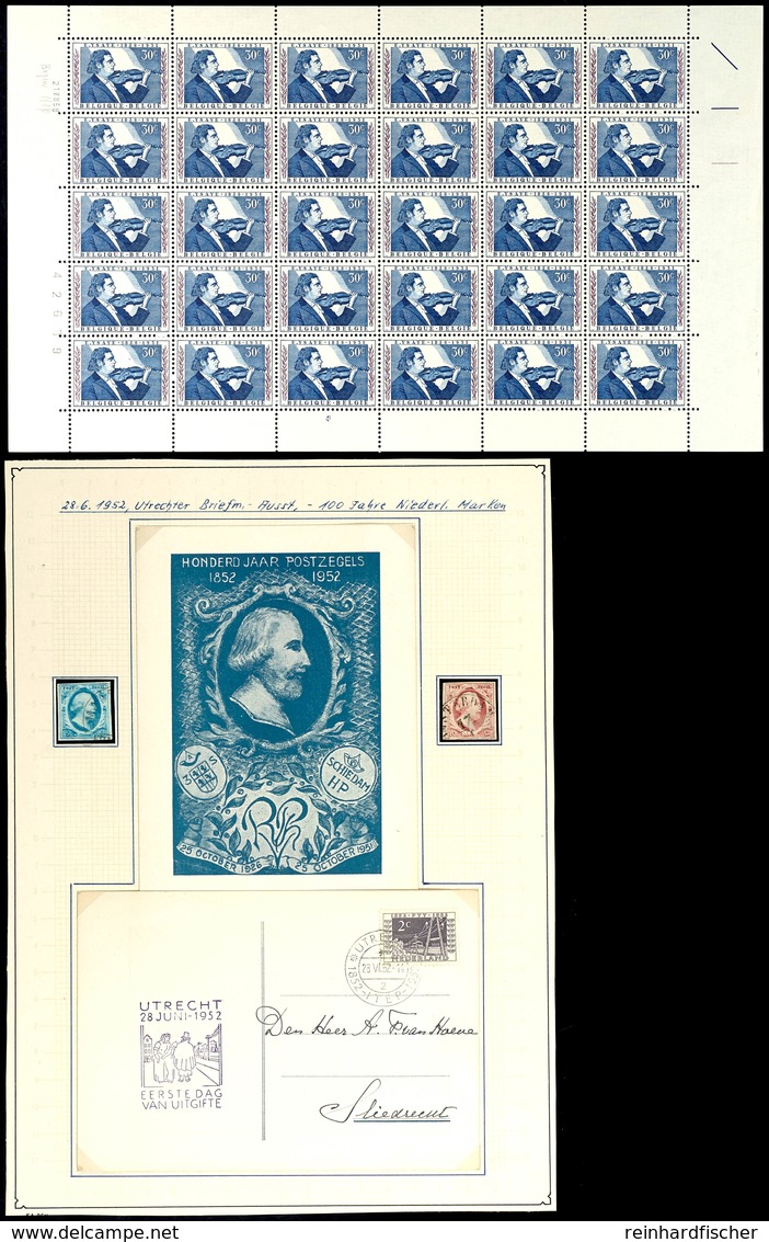 1852, 5 C. Und 10 C. Auf Privatem Ausstellungsblatt Mit Zwei Sonderkarten 28.6.52 Anlässlich "100 Jahre Niederländische  - Other & Unclassified