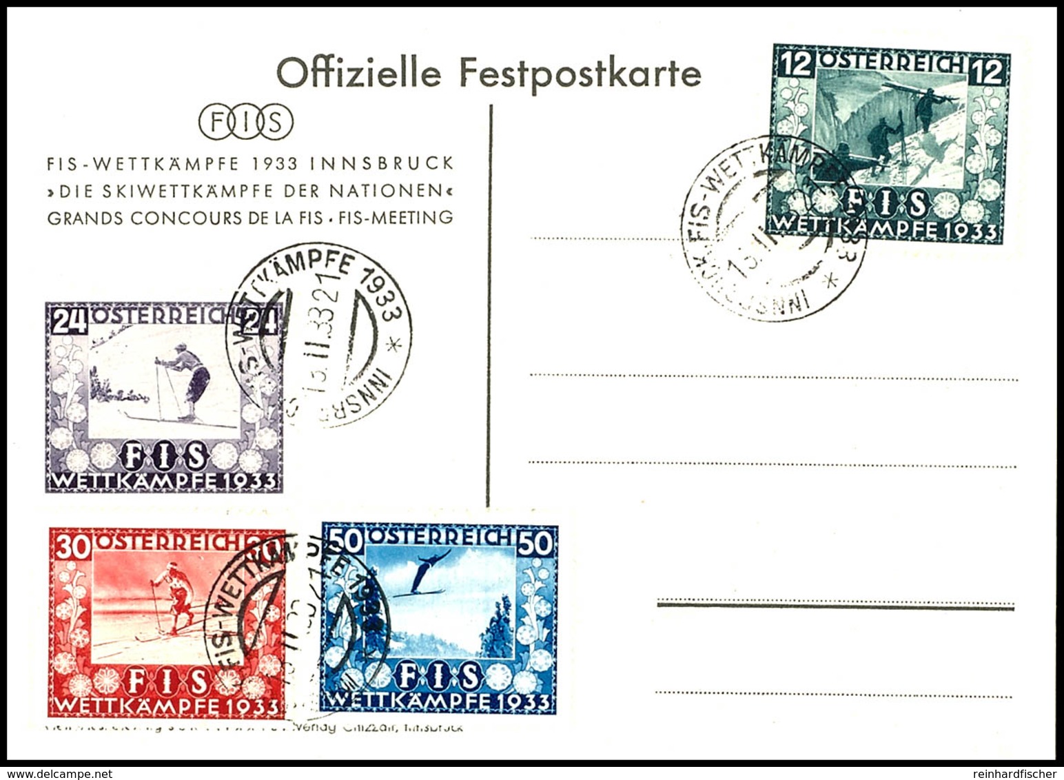 1933, 12 - 50 Gr. FIS Komplett Auf Festpostkarte Mit Sonderstempel, Tadellose Erhaltung, Fotobefund Gabor VÖB, Mi. 350.- - Other & Unclassified