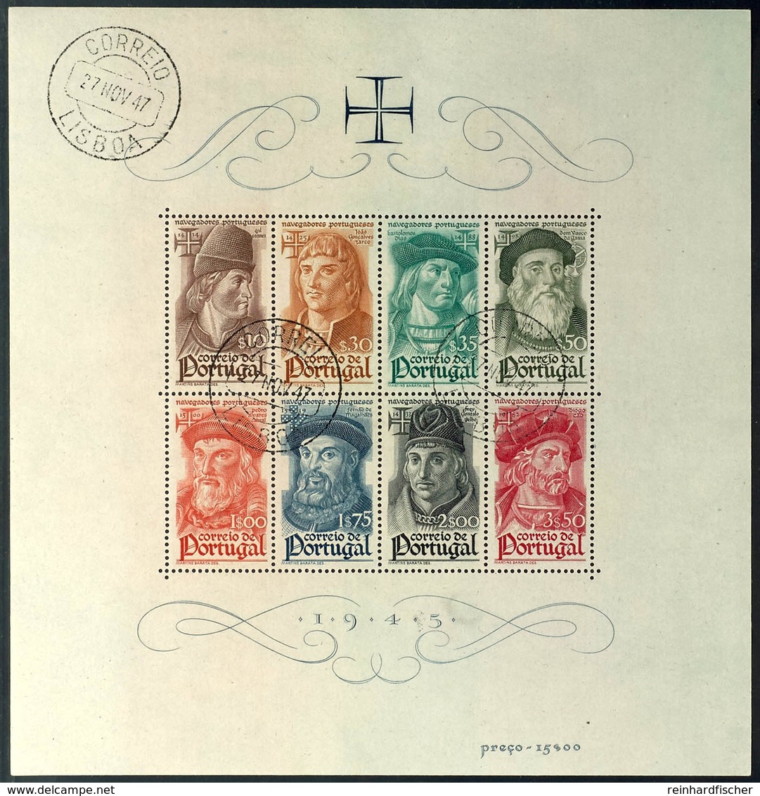 1945, Blockausgabe Seefahrer, Tadellos Rundgestempelt, Kabinett, Mi. 200.-, Katalog: Bl.7 O - Portugal