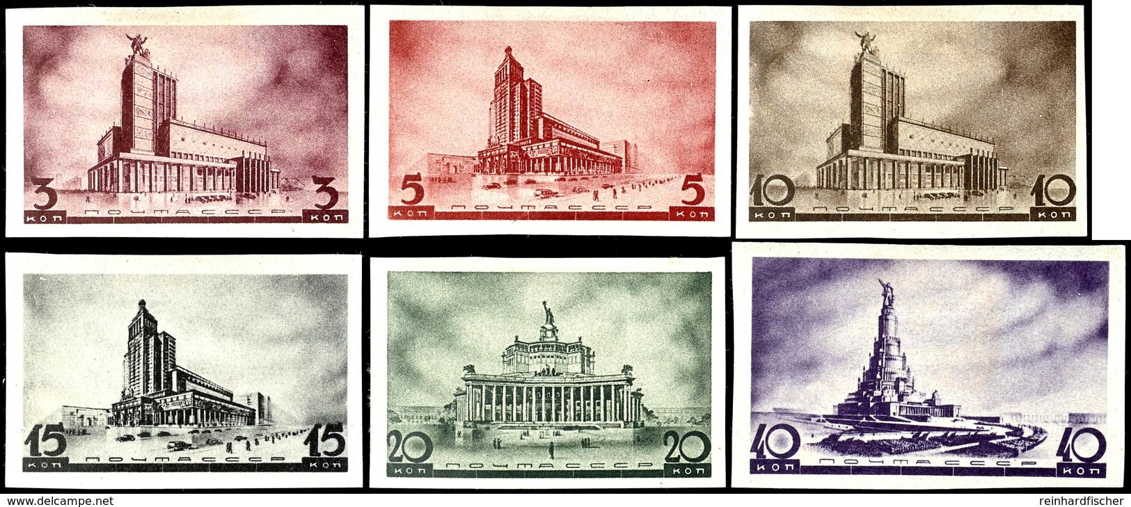 1937, 3 Kop. - 40 Kop. "Architektur Des Modernen Moskau", B = Geschnitten, Satz Zu 6 Werten, Ungebraucht Mit Originalgum - Other & Unclassified