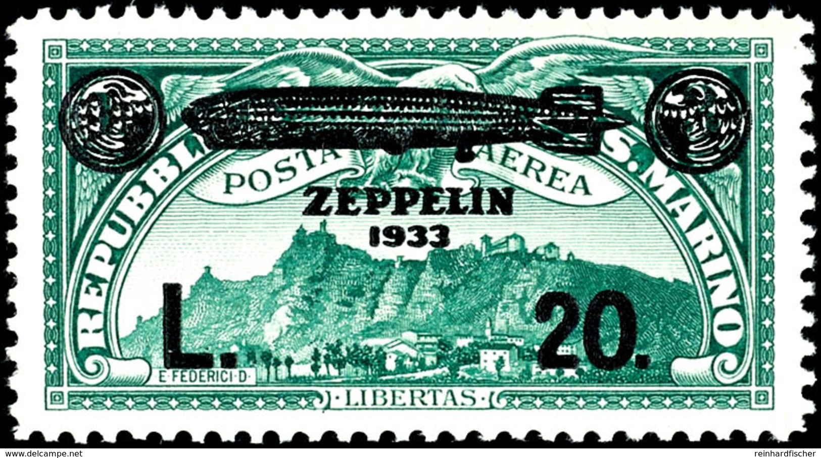 3 L. Auf 50 C. - 20 L. Auf 3 L. Zeppelin-Aufdruckausgabe Kpl., Ungebraucht, Pracht, Katalog: 192/97 * - Other & Unclassified
