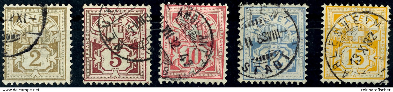 1882, 2 - 15C. Kreuz über Wertschild, Weißes Papier Kpl. Gestempelt, Tadellos, Mi. 850.-, Katalog: 45/49 O - Other & Unclassified