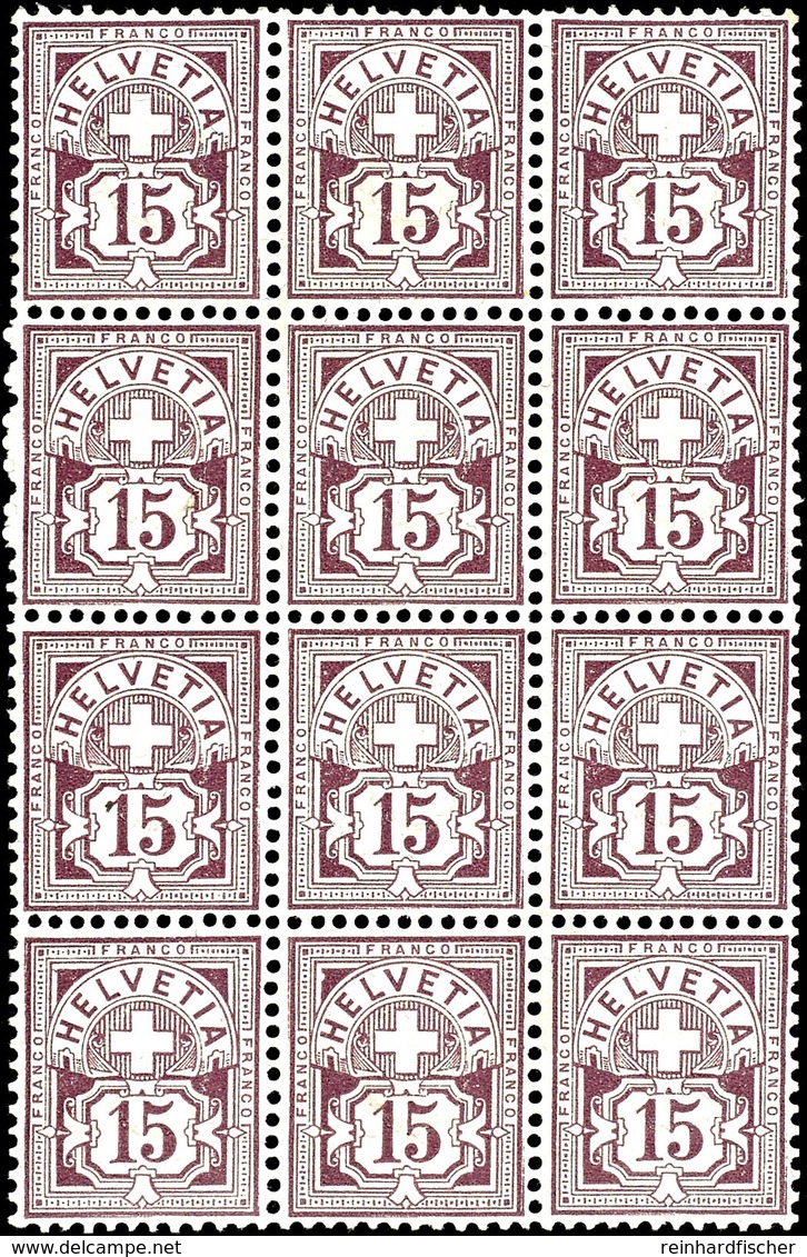 1891, 15c. Kreuz über Wertschild Lila, Dünnes Kontrollzeichen, Postfrischer 12er-Block, Tadellos, Signiert Moser, Fotoat - Other & Unclassified