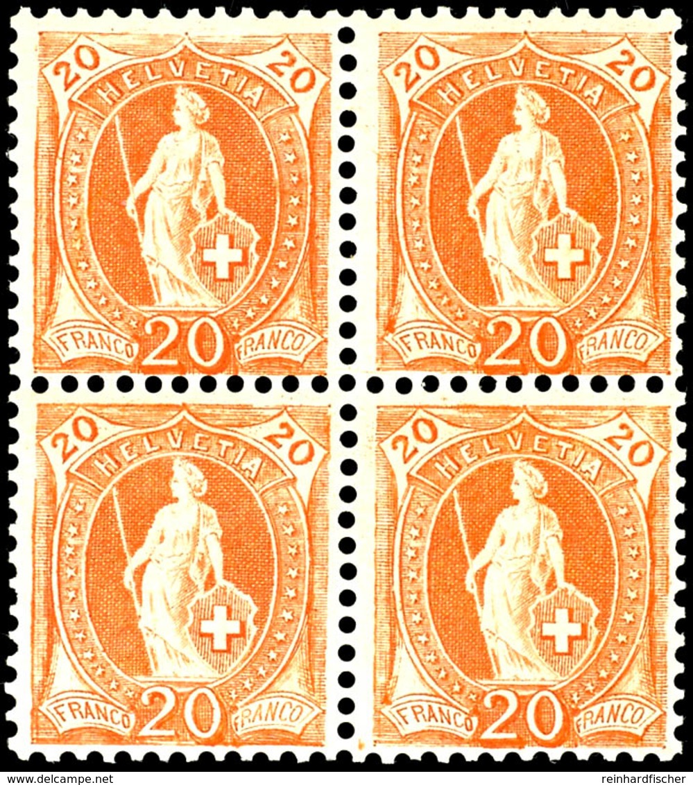 20 Rp. Stehende Helvetia, Orange, Kontrollzeichen Y, Zähnung D, Postfrischer 4er-Block, Fotoattest Urs Hermann: "farbfri - Altri & Non Classificati