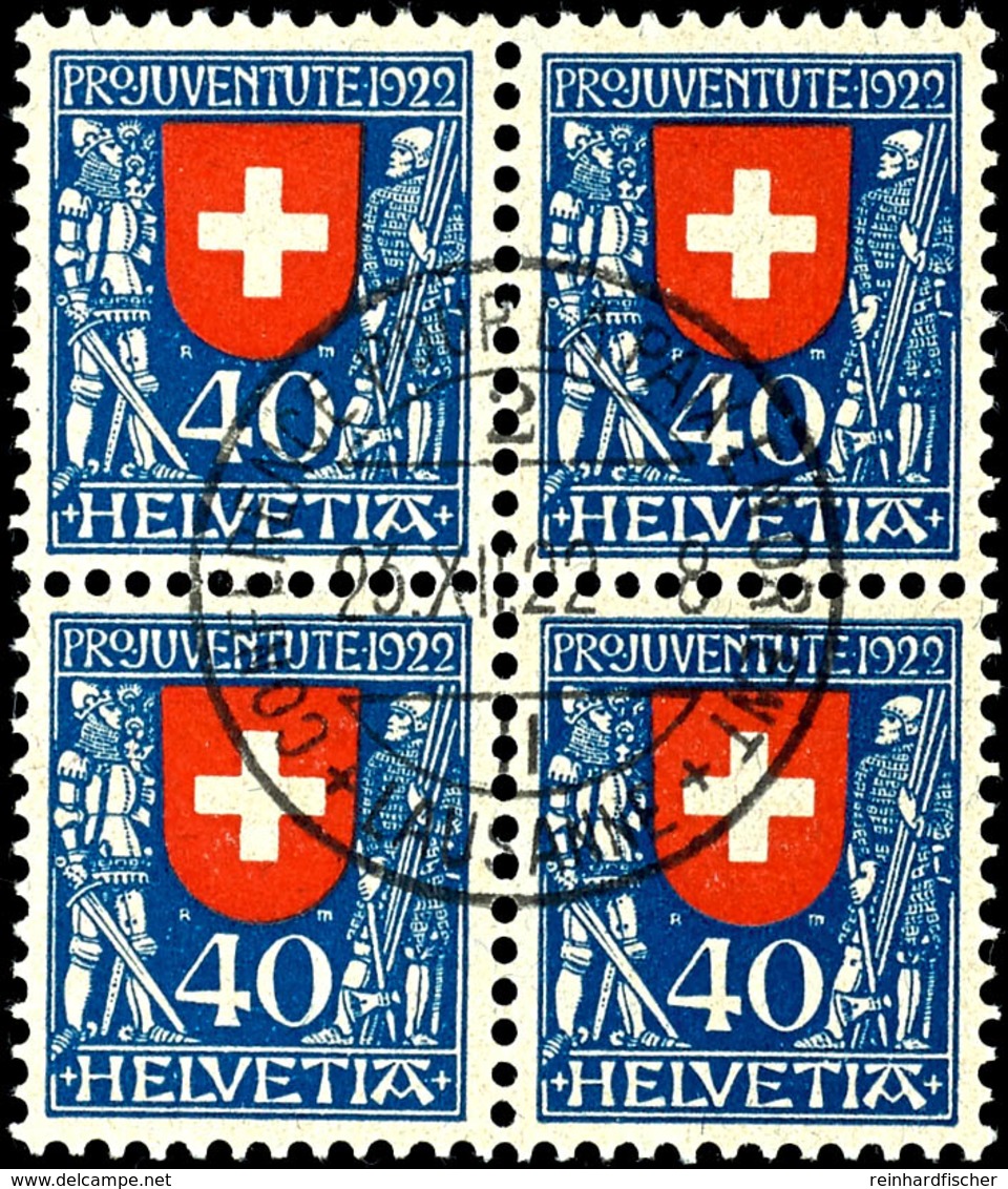 1922, 5-40c. Pro Juventute, 4-er Blocks Mit Zentrischen Stempeln "CONFERENCE POOR LA PAIX EN ORIENT/LAUSANNE 23.XII.22", - Other & Unclassified