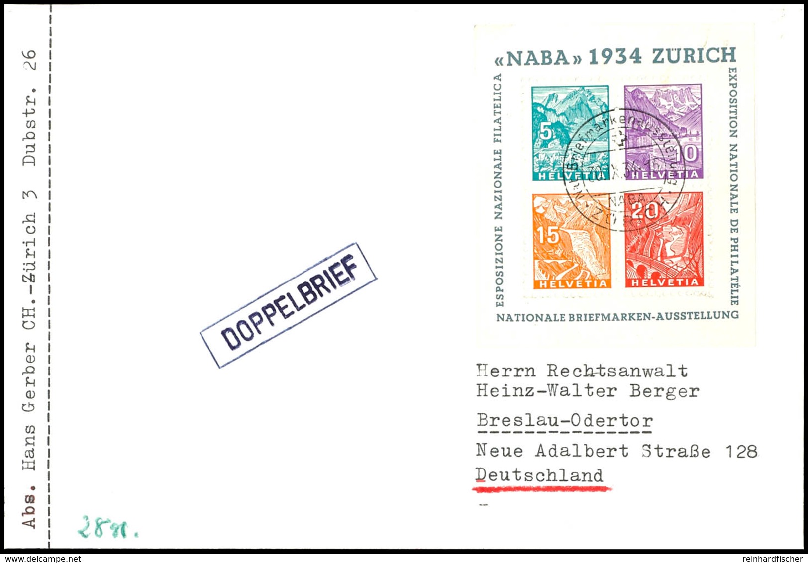 Blockausgabe "Naba 1934 Zürich" Auf Brief, Mi. 850.-, Katalog: Bl.1 BF - Other & Unclassified