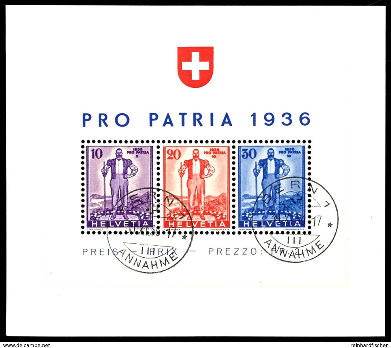 1936, Pro Patria Block, Sauber Gest. "BERN 30.XI. 36", Tadellos, Fotobefund Marchand, Mi. 260.-, Katalog: Bl.2 O - Other & Unclassified