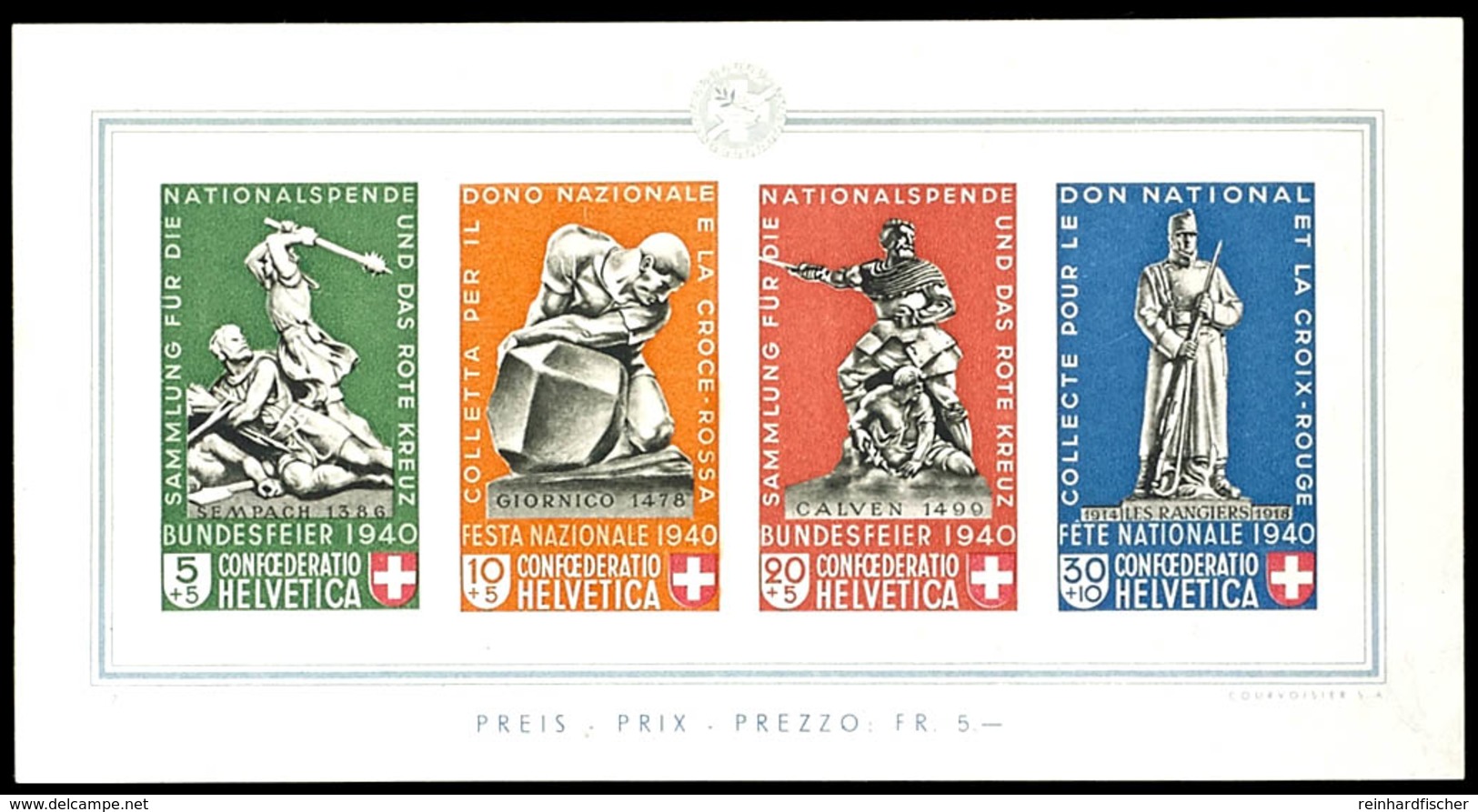 Blockausgabe "Pro Patria 1940 - Denkmäler", Tadellos Postfrisch, Mi. 450.-, Katalog: Bl.5 ** - Other & Unclassified