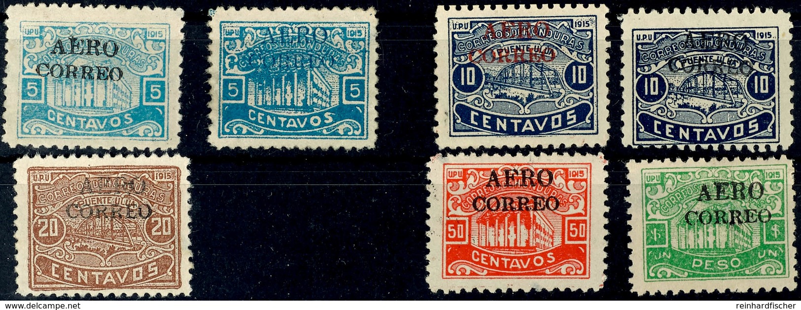 5 Cent Bis 1 P. Freimarken, Dabei 5 C Mit Aufdruck In Schwarz Und Blau, 10 C. Mit Aufdruck In Rot Und Schwarz Sowie 20 C - Honduras