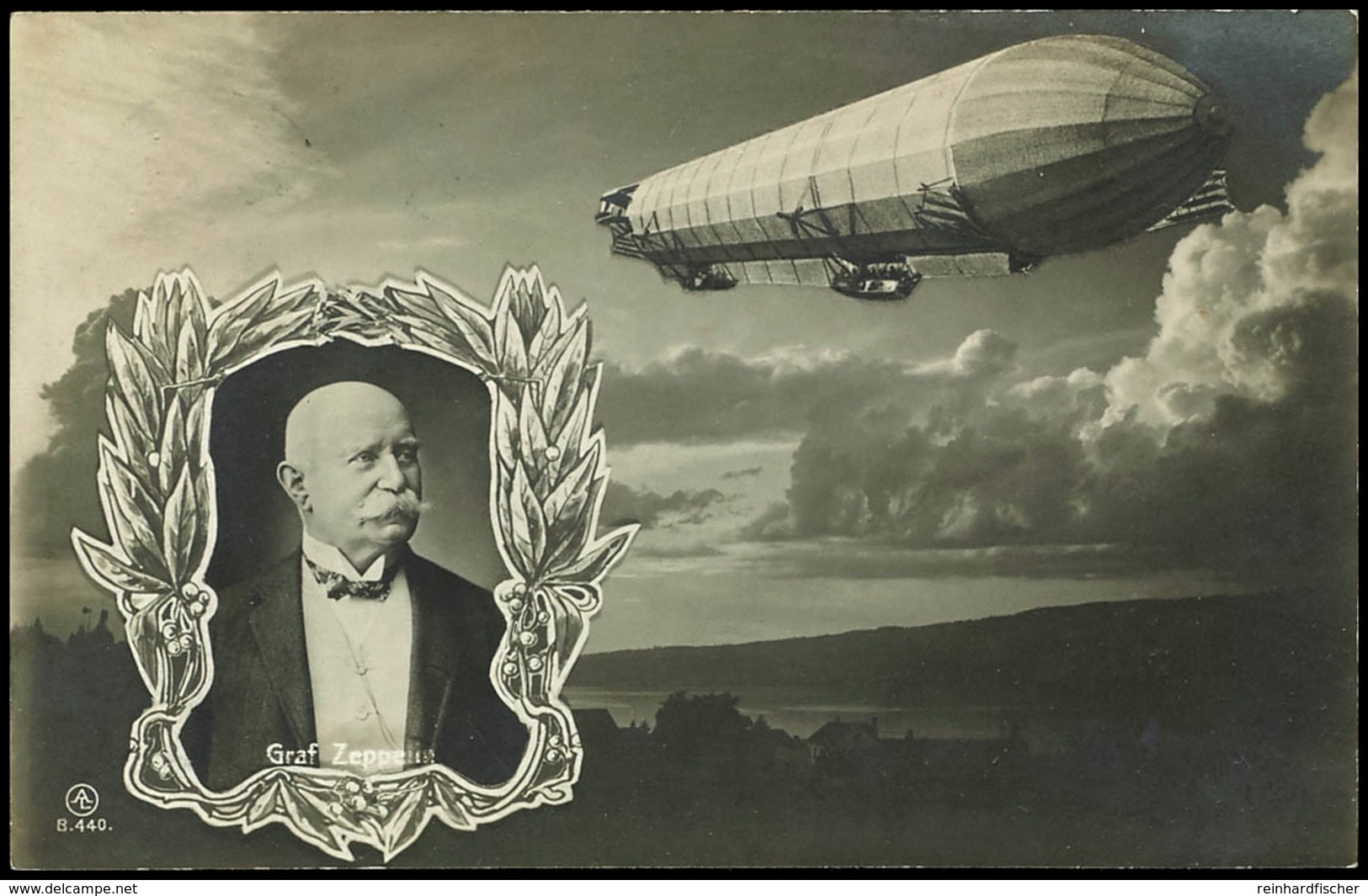 ZEPPELIN: 1908, SW-Tiefdruck-Ansichtskarte "Graf Zeppelin" Im Lorbeerrahmen Neben Luftschiff, Frankiert Mit 5 Pfg German - Altri & Non Classificati