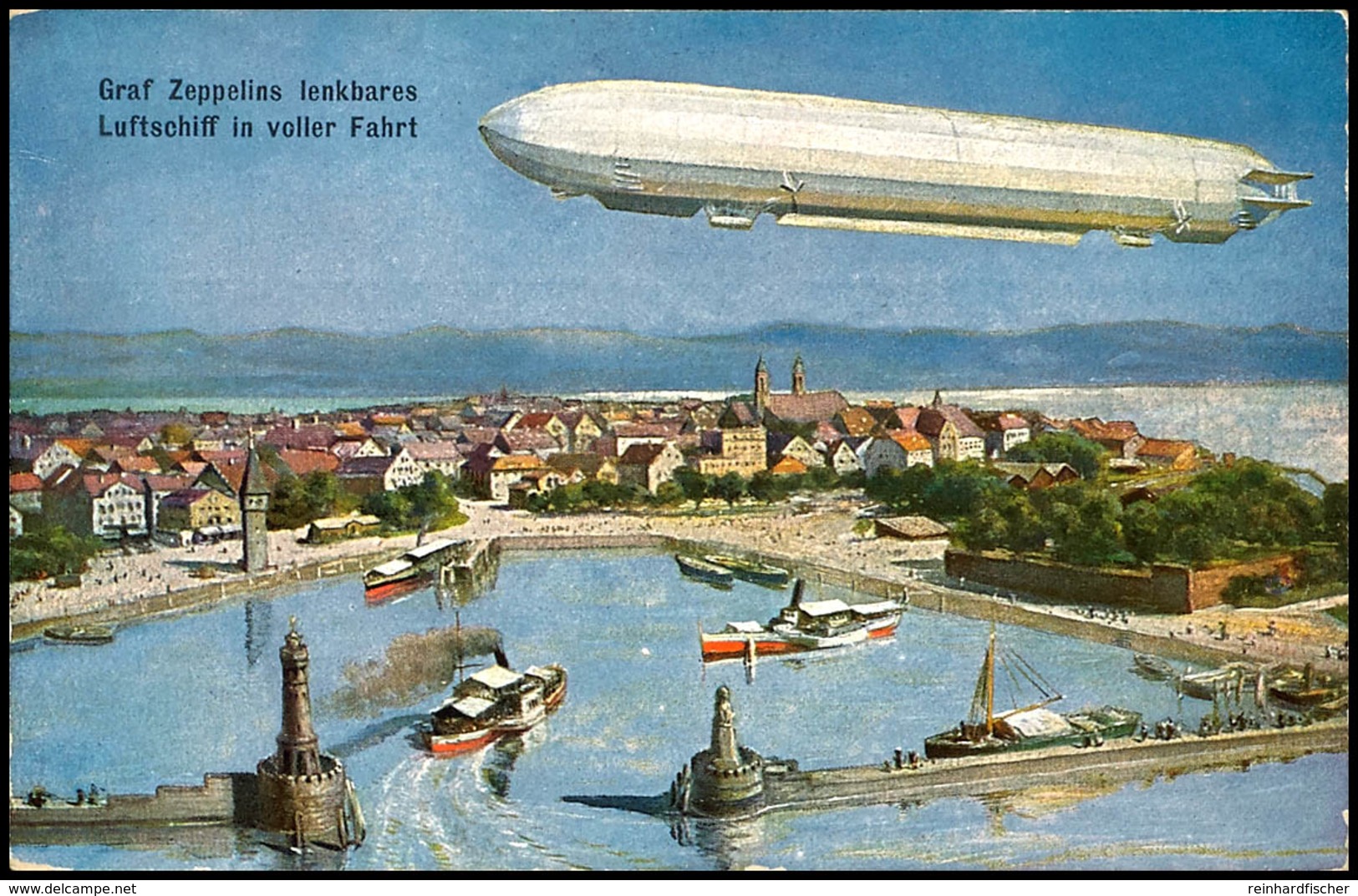 ZEPPELIN: 1908, Farbige Ansichtskarte "Graf Zeppelins Lenkbares Luftschiff In Voller Fahrt", Frankiert Mit 5 Pfg Germani - Sonstige & Ohne Zuordnung